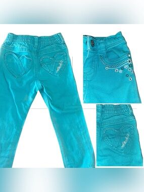 y2k OshKosh Bgosh Teal Heart pocket Girls jeans embroidered floral cute girly